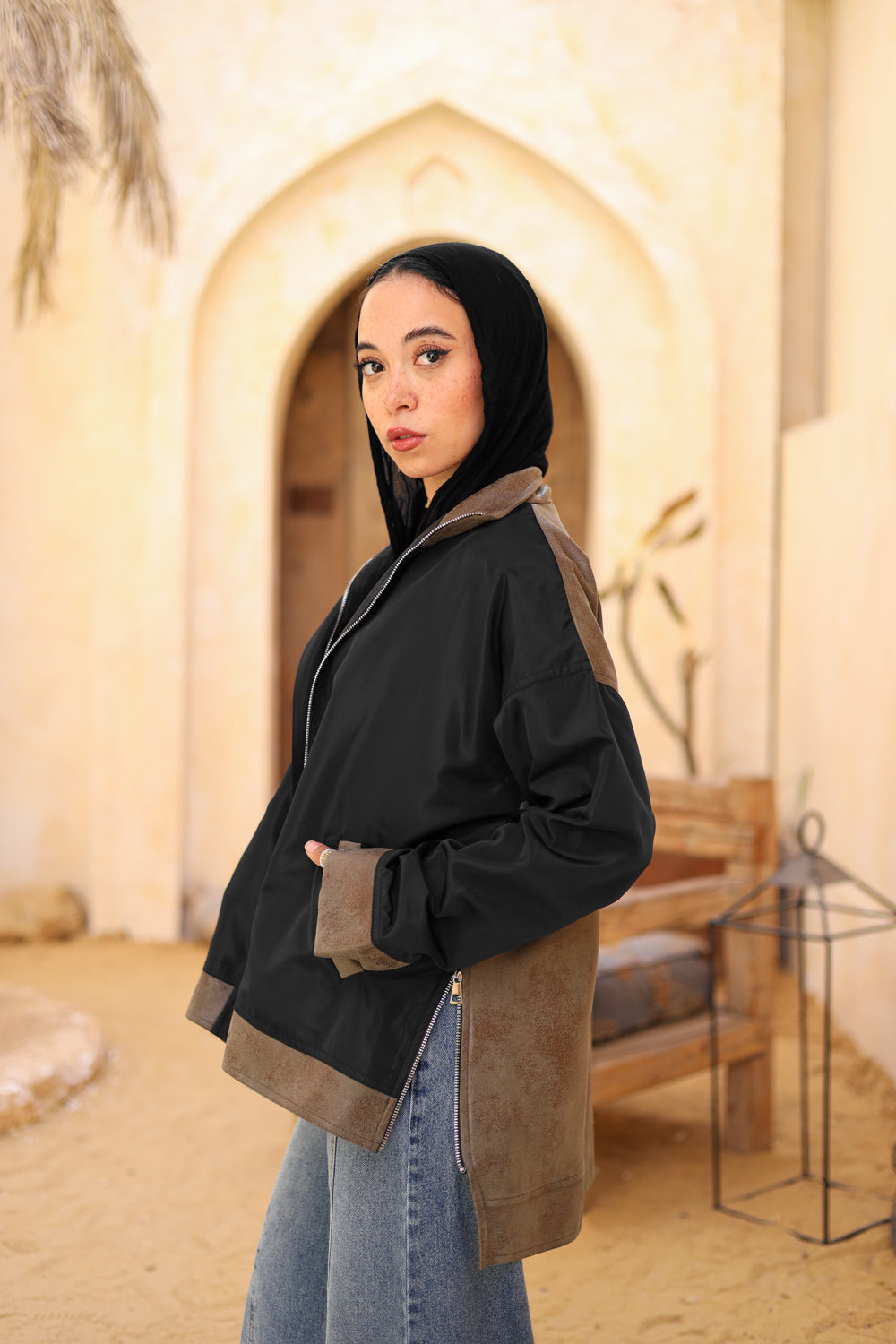 Waterproof & Leather Jacket in Olive