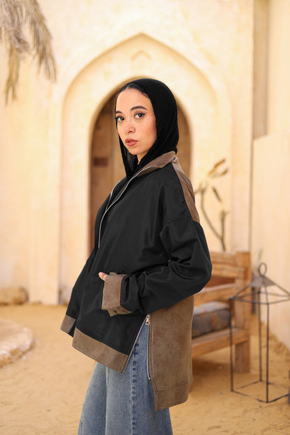 Waterproof & Leather Jacket in Olive