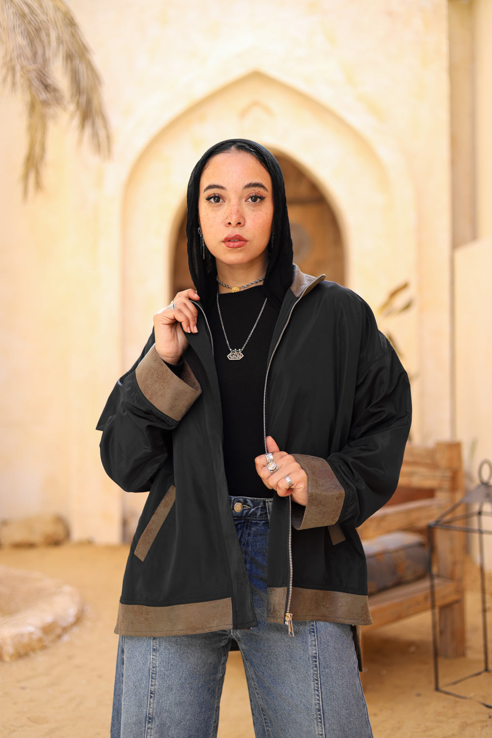 Waterproof & Leather Jacket in Olive