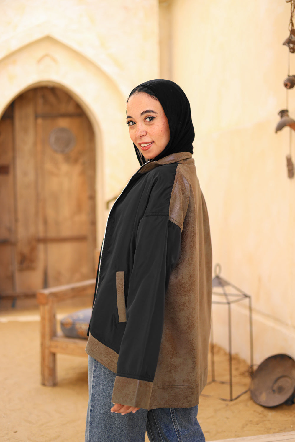 Waterproof & Leather Jacket in Olive
