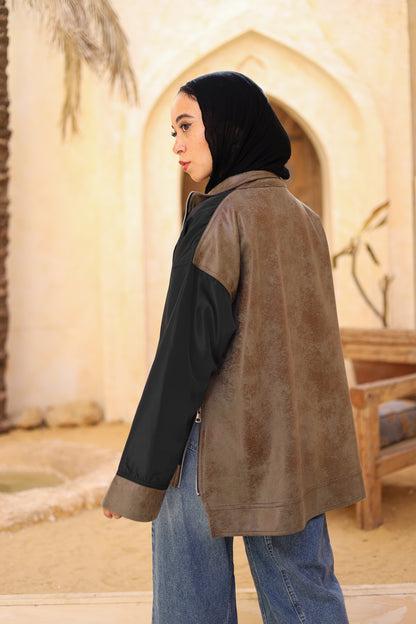 Waterproof & Leather Jacket in Olive