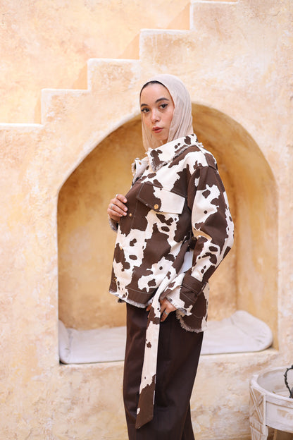 Cow Print Belted Jacket