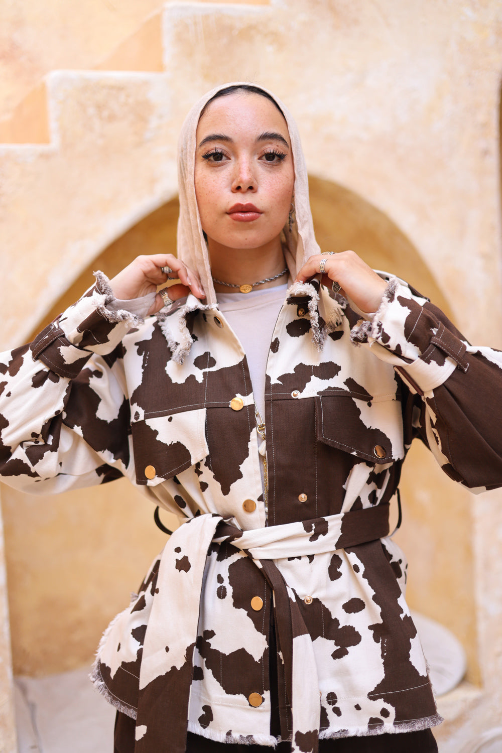 Cow Print Belted Jacket