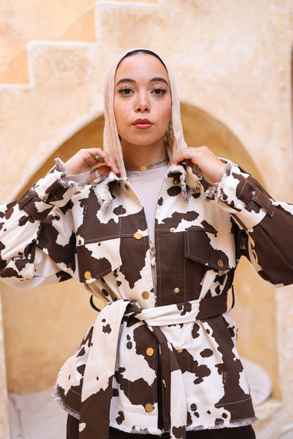 Cow Print Belted Jacket