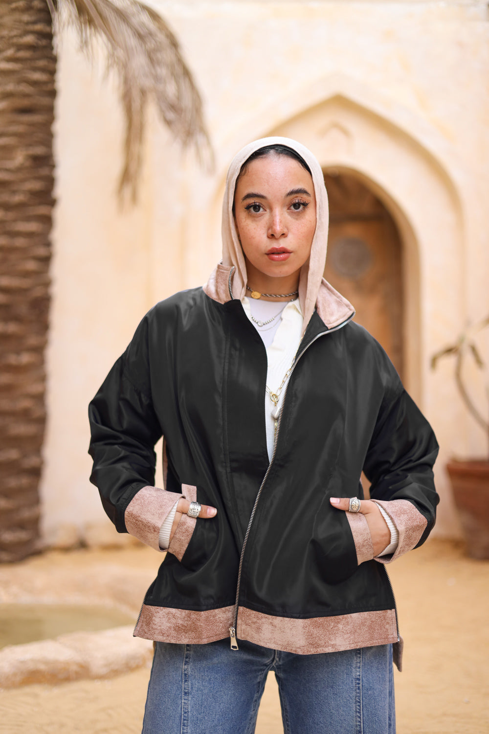 Waterproof & Leather Jacket in Beige
