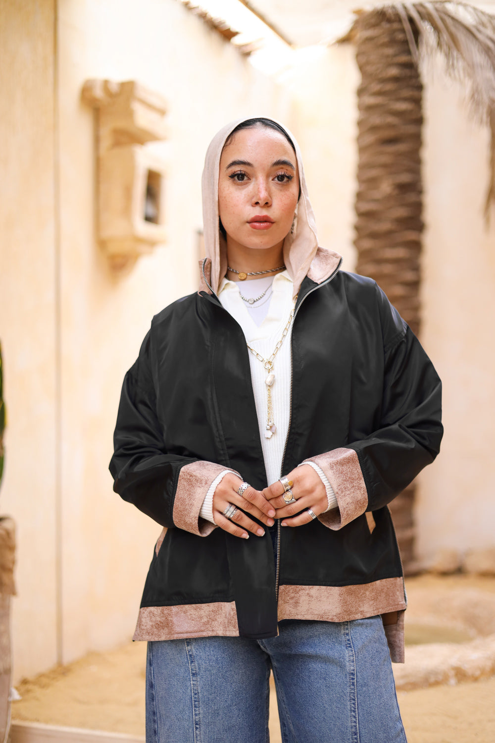 Waterproof & Leather Jacket in Beige